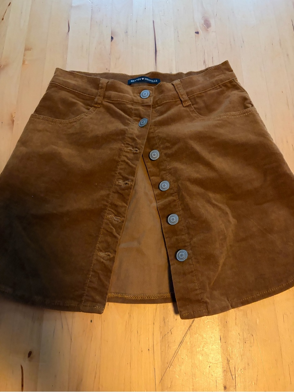 Brandy Melville Brown Button-Front Corduroy Mini Skirt